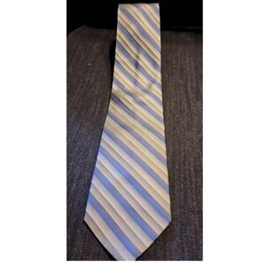 Platinum Designs Necktie Mens OS Blue Silver Gold Vintage Striped Silk Handmade
